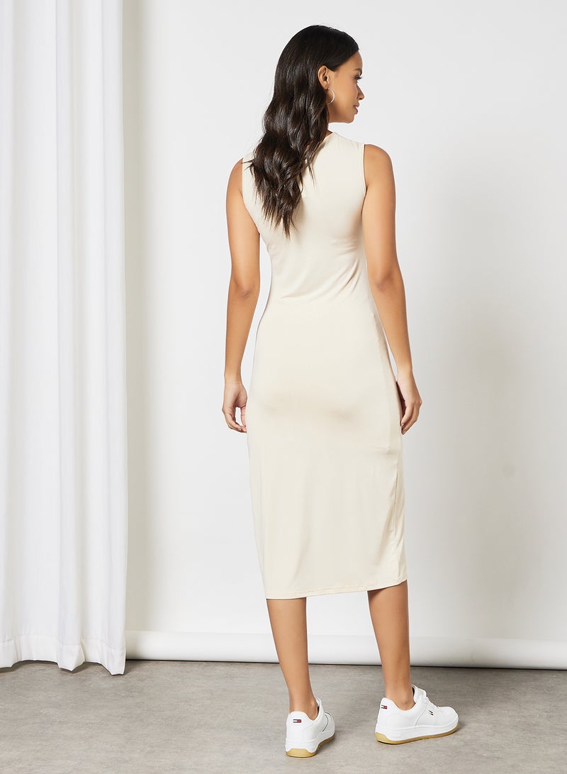Aila - Casual Sleeveless Round Neck Long Evening Maxi Knit Dress 37 Ivory - Image 1