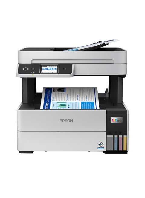 EcoTank L6490 All-in-One Printer – PrecisionCore, 17 ppm Mono, 9.5 ppm Color, 250-Sheet Tray, 35-Sheet ADF, Duplex, Wi-Fi, Ethernet, Mobile Printing, 13,300 Black & 5,200 Color Page Yield, Fax, Scan, Copy, Low-Cost Ink System, Ideal for Small Offices Black/Grey