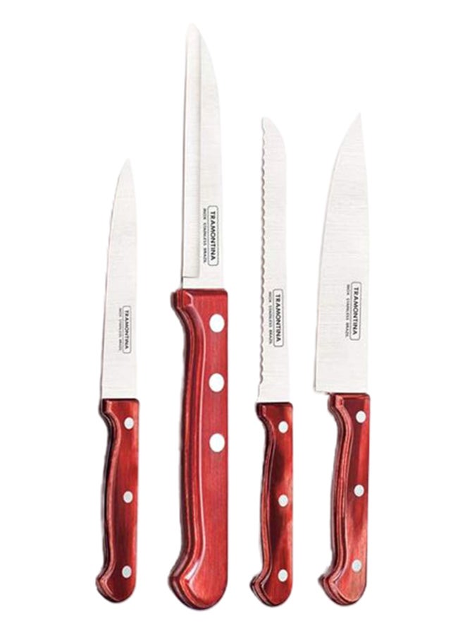 TRAMONTINA - Polywood 4 Pieces Knife Set with Stainless Steel Blade and Red Treated Wood Handle Red - Image 1