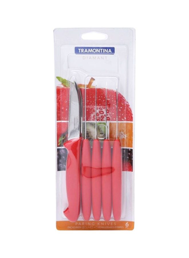 TRAMONTINA 6-Piece Diamant Paring Knife Set Red/Silver 3inch  - Image 1