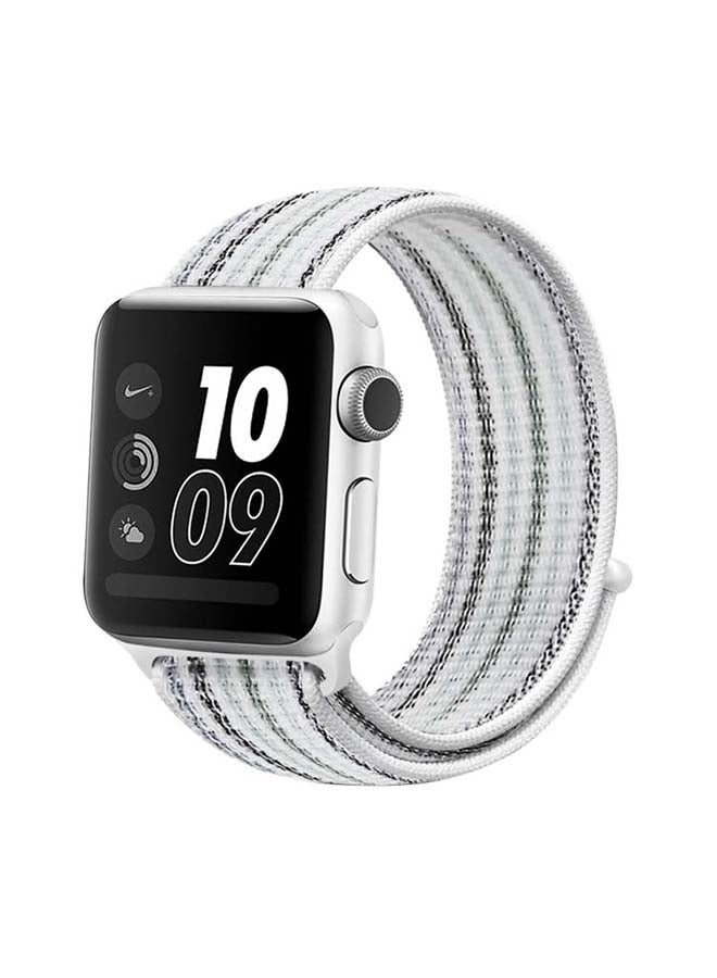 MOCOM - Sport Loop Replacement Band for Apple Watch Series 7/6/5/4/SE 45/44/42mm White Pinstripe - Image 1