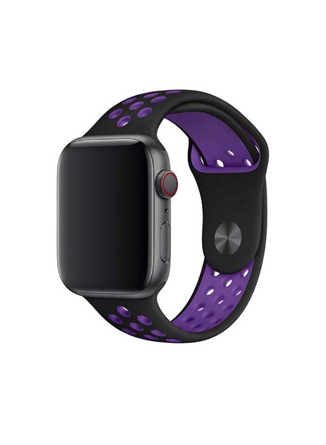 MOCOM - Breathable Silicone Sports Replacement Band for Apple Watch Series 4/5/6/7/SE 42/44/45mm Black / Hyper Grape - Image 1