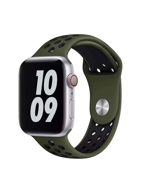 Breathable Silicone Sports Replacement Band for Apple Watch Series 4/5/6/7/SE 42/44/45mm Army Green / Black