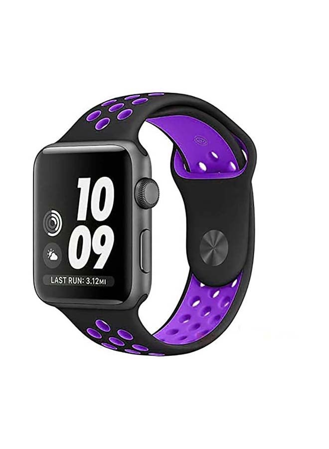 MOCOM - Breathable Silicone Sports Replacement Band for Apple Watch Series 4/5/6/7/SE 42/44/45mm Black / Purple - Image 1