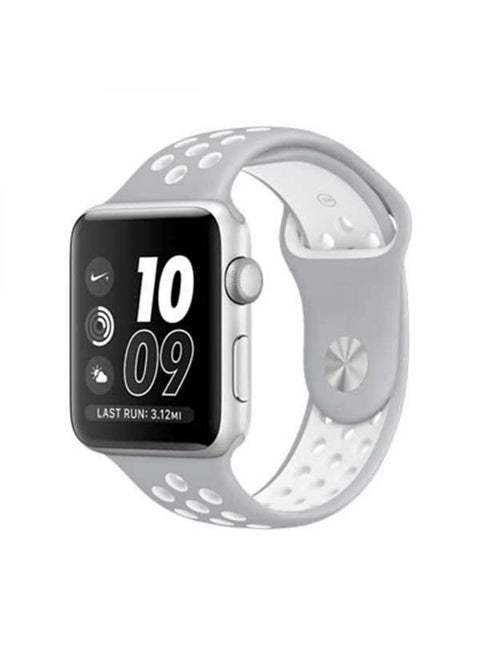 Breathable Silicone Sports Replacement Band for Apple Watch Series 4/5/6/7/SE 42/44/45mm Silver / White