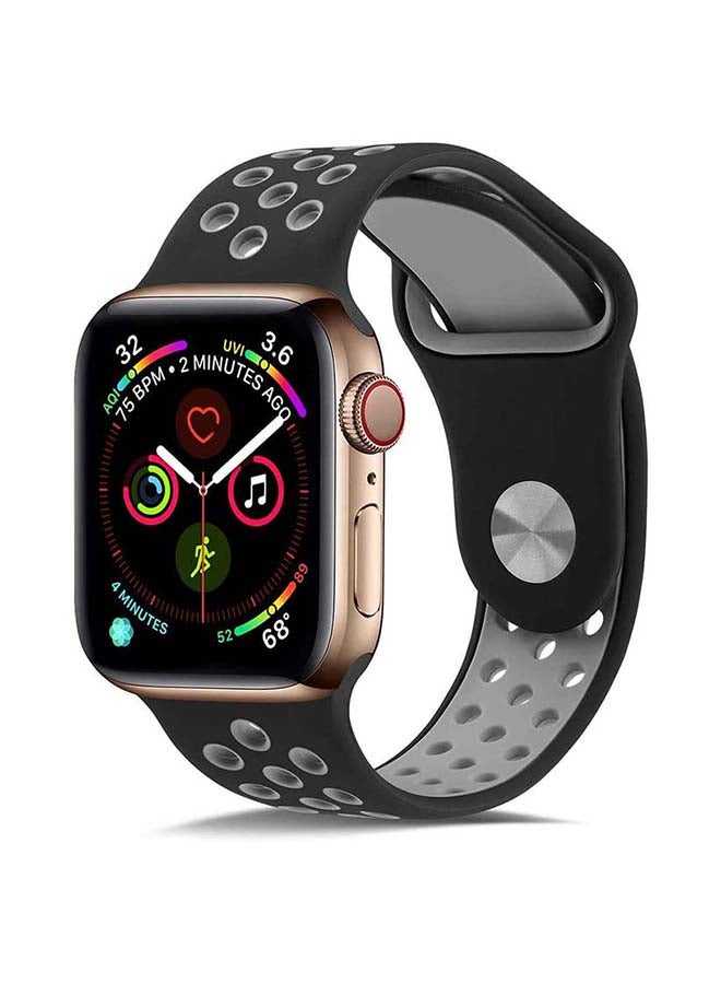 MOCOM - Breathable Silicone Sports Replacement Band for Apple Watch Series 4/5/6/7/SE 42/44/45mm Black / Grey - Image 1