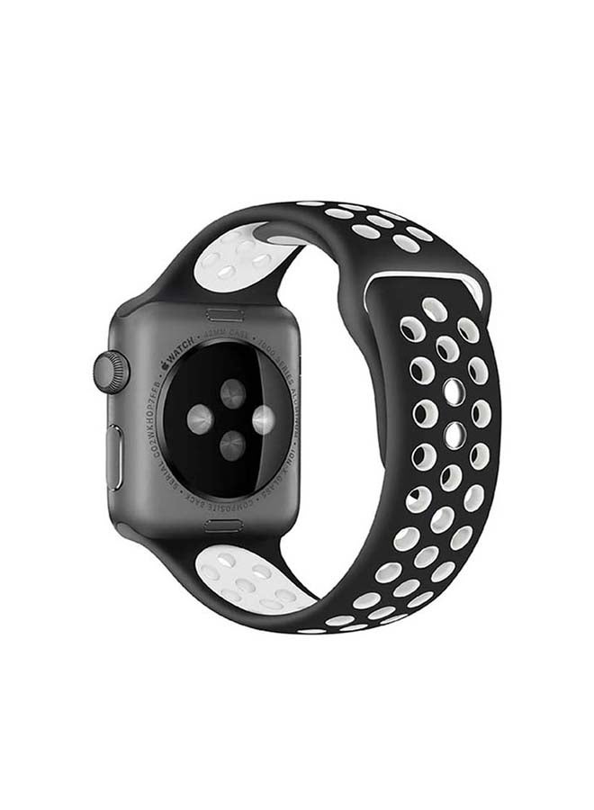MOCOM - Breathable Silicone Sports Replacement Band for Apple Watch Series 4/5/6/7/SE 42/44/45mm Black / White - Image 1