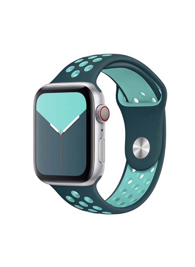 MOCOM - Breathable Silicone Sports Replacement Band For Apple Watch Series 4/5/6/7/SE 38/40/41mm Midnight Turquoise / Aurora Green - Image 1