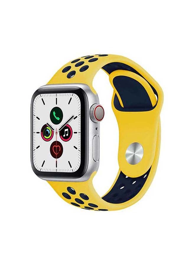 MOCOM - Breathable Silicone Sports Replacement Band For Apple Watch Series 4/5/6/7/SE 38/40/41mm Yellow / Dark Blue - Image 1