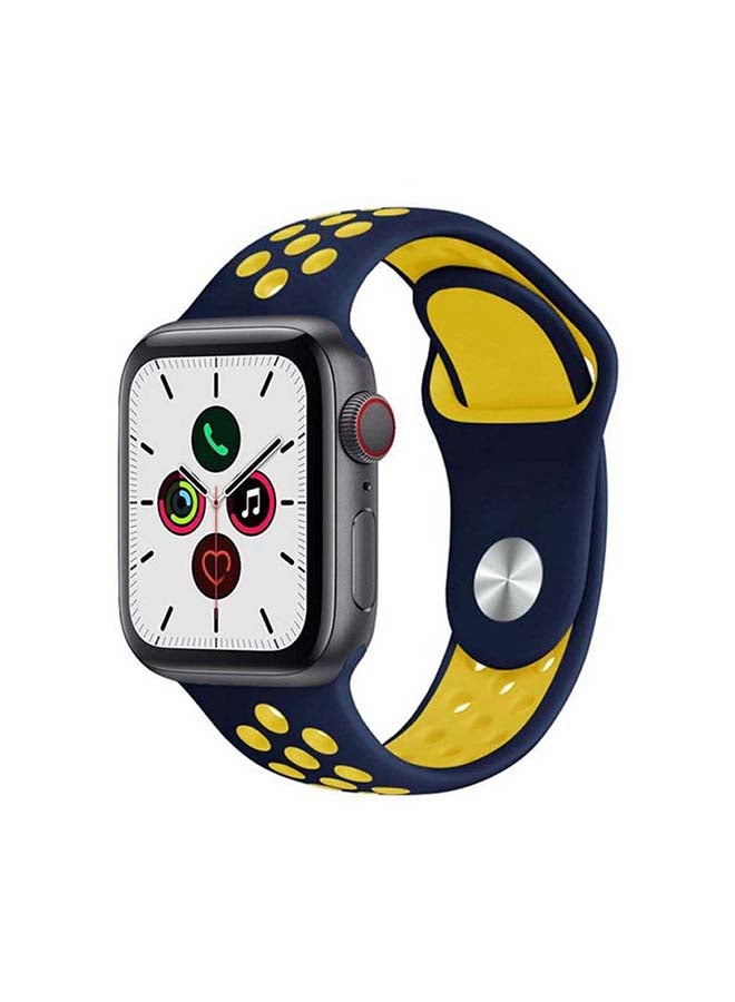 MOCOM - Breathable Silicone Sports Replacement Band For Apple Watch Series 4/5/6/7/SE 38/40/41mm Dark Blue / Yellow - Image 1