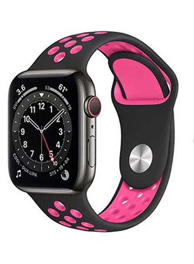 MOCOM - Breathable Silicone Sports Replacement Band For Apple Watch Series 4/5/6/7/SE 38/40/41mm Black / Pink - Image 1
