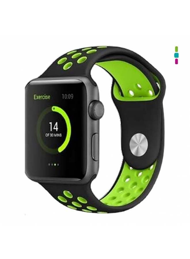 MOCOM - Breathable Silicone Sports Replacement Band For Apple Watch Series 4/5/6/7/SE 38/40/41mm Black / Green - Image 1