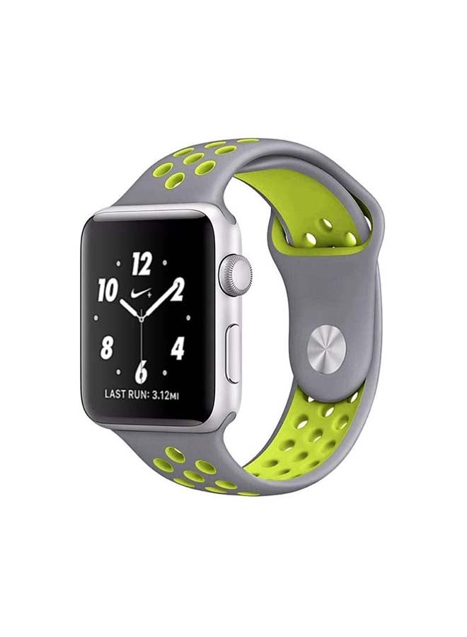 MOCOM - Breathable Silicone Sports Replacement Band For Apple Watch Series 4/5/6/7/SE 38/40/41mm Silver / Volt - Image 1