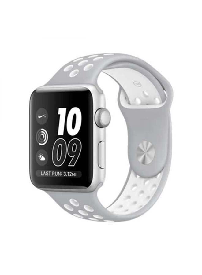 MOCOM - Breathable Silicone Sports Replacement Band For Apple Watch Series 4/5/6/7/SE 38/40/41mm Silver / White - Image 1