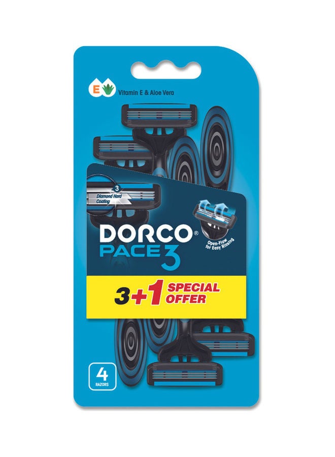 DORCO Set of 3+1 - Pace3 Plus Disposable Razor Blue  - Image 1