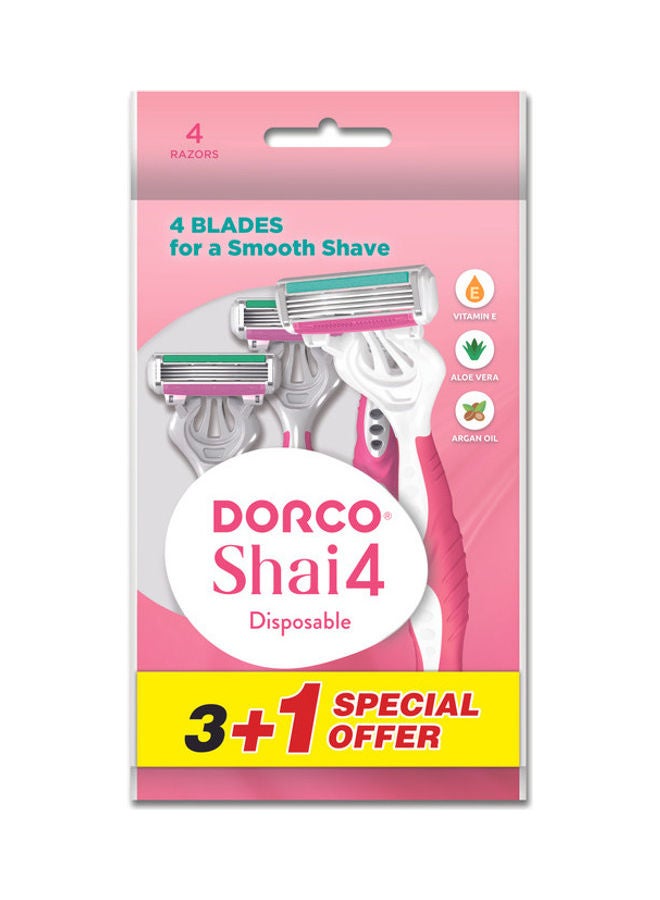 DORCO - Set of 3+1 - Shai4 Disposable Razor Pink - Image 1