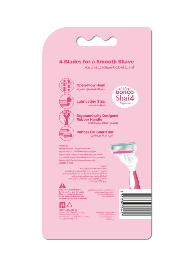 DORCO - Set of 3+1 - Shai4 Disposable Razor Pink - Image 1