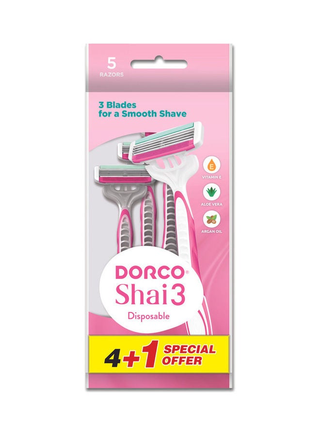 DORCO Set of 4+1 - Shai3 Disposable Razor Pink  - Image 1