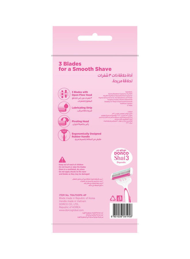 DORCO Set of 4+1 - Shai3 Disposable Razor Pink  - Image 2