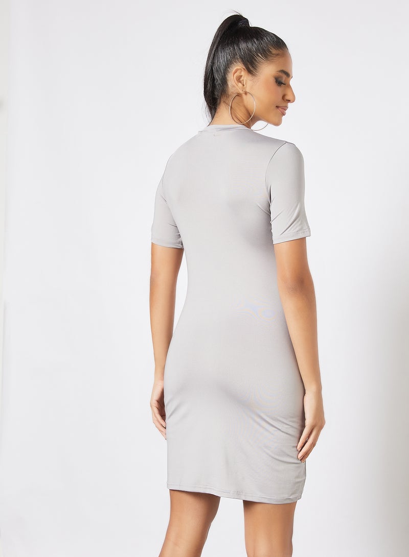 Aila - Casual Short Sleeve Mini Tee Knit Dress With Round Neck 62 Lite Grey - Image 1