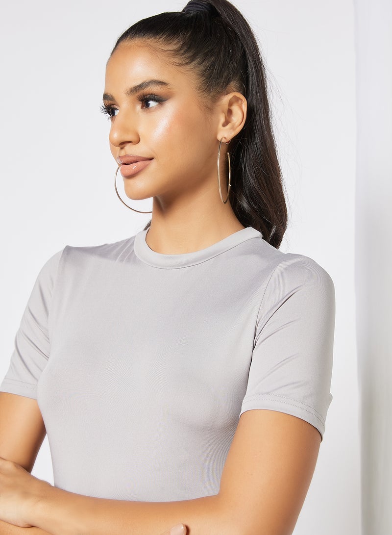 Aila - Casual Short Sleeve Mini Tee Knit Dress With Round Neck 62 Lite Grey - Image 1