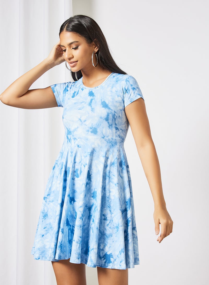 Aila - Casual Tie Dye Print Short Sleeve Midi Kint Dress Tie Dye Print 4 - Image 1