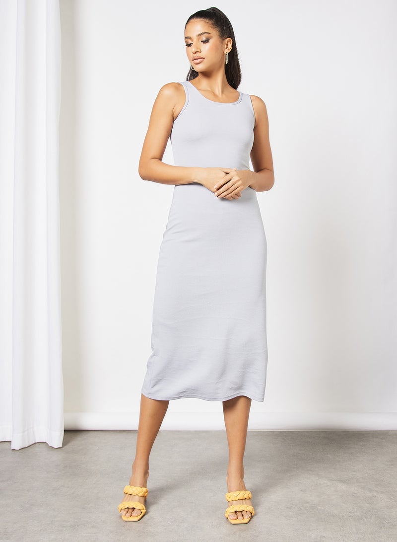 Aila - Casual Polyester Blend Sleeveless Midi Evening Dress With Scoop Neck Slim Fit Knit Tank Dress 62 Lite Grey - Image 1