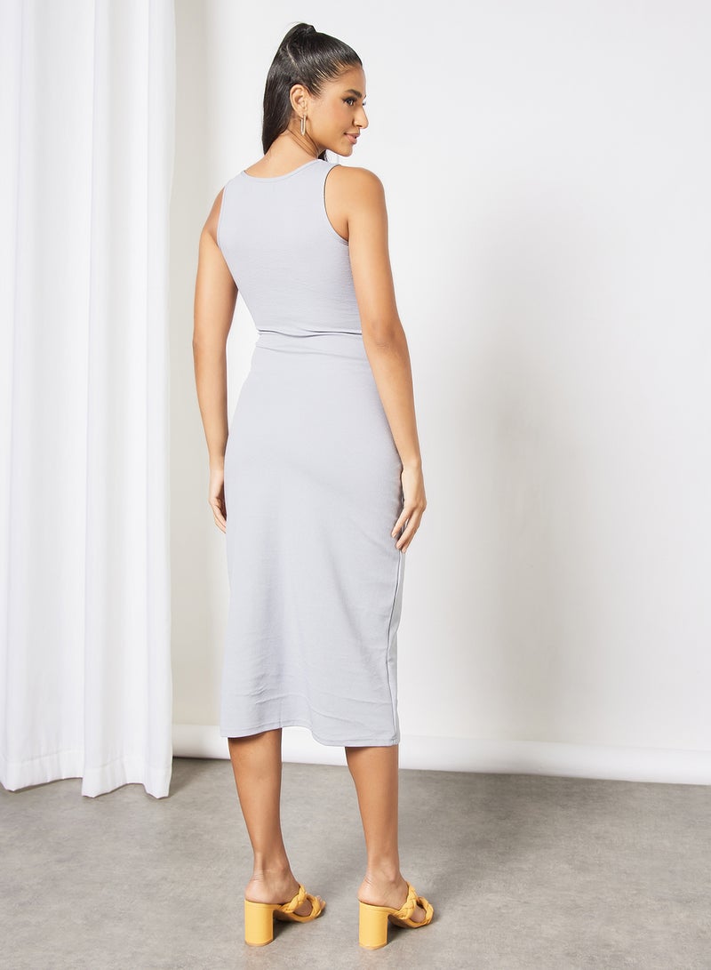 Aila - Casual Polyester Blend Sleeveless Midi Evening Dress With Scoop Neck Slim Fit Knit Tank Dress 62 Lite Grey - Image 1