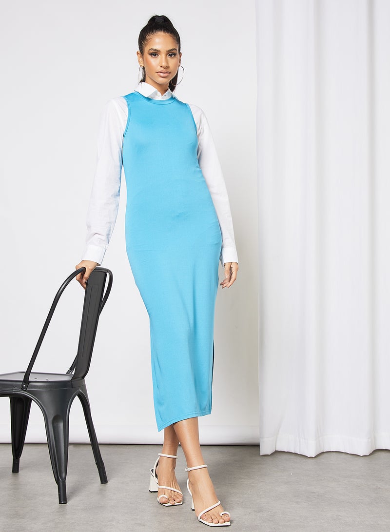 Aila - Casual Sleeveless Long Evening Maxi Dress With Side Slit 31 Steel Blue - Image 1