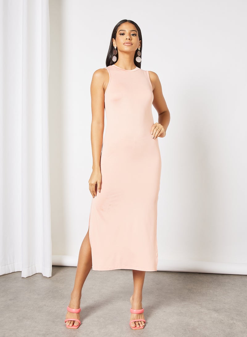Aila - Casual Sleeveless Long Evening Maxi Dress With Side Slit N32 Coral - Image 1
