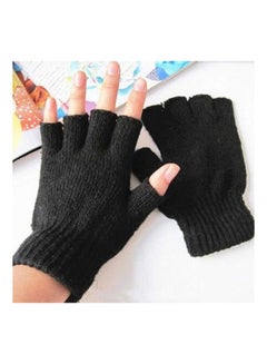 Generic Half Fingers Wool Winter Gloves Black 