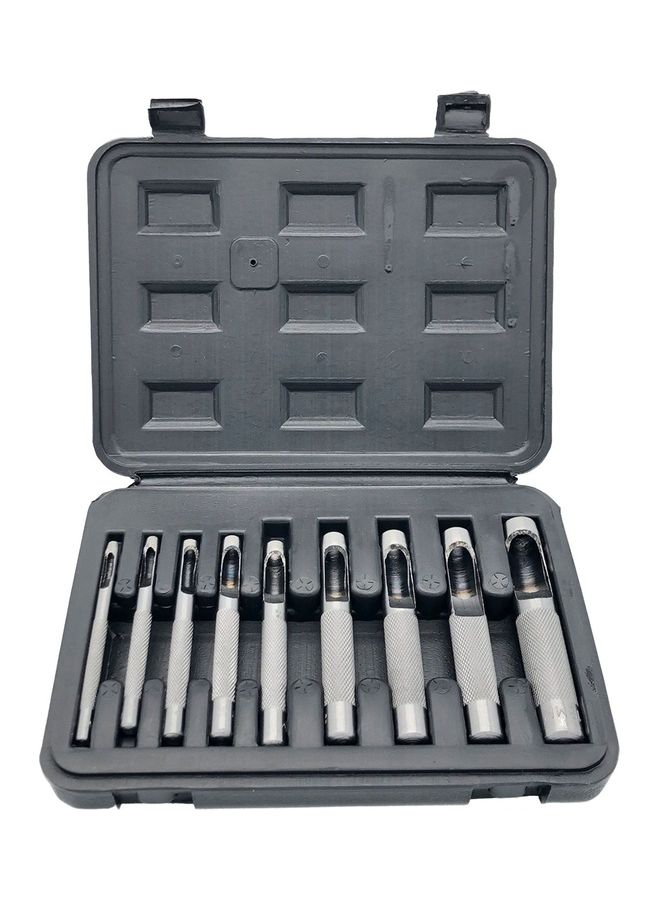 Generic 9-Piece Hollow Punch Set With Toolbox Silver 19.00x5.00x14.00cm  - Image 1