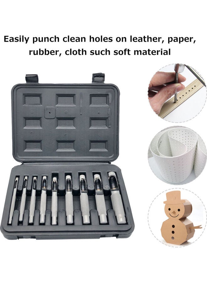 Generic 9-Piece Hollow Punch Set With Toolbox Silver 19.00x5.00x14.00cm  - Image 5
