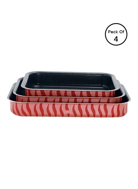 4 Piece Rectangular Cake Pan Black/Red 41x29cm