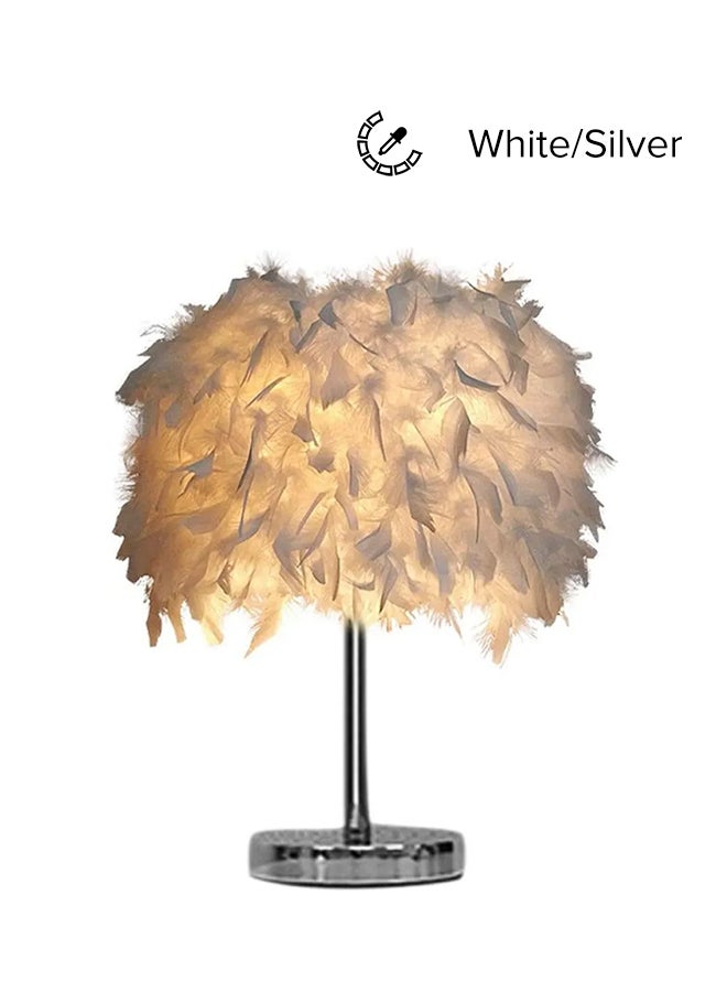 East Lady - Portable Modern Style Antique Designed Decorative Table Lamp With Feather Lampshade White/Silver 13x13x24cm - Image 1