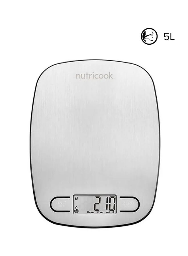 nutricook - Nutricook Digital Kitchen Scale Eko, 5Kg Capacity, Stainless Steel Food Scale For Baking And Cooking - 4 Weighing Sensors, Tare/Zero, Auto-Off & Auto Calibrate Function ‎SC-MMVFR Silver - Image 1