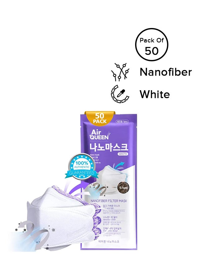 Air QUEEN - Pack of 50 Nano Fiber White Masks For Adults - Image 1