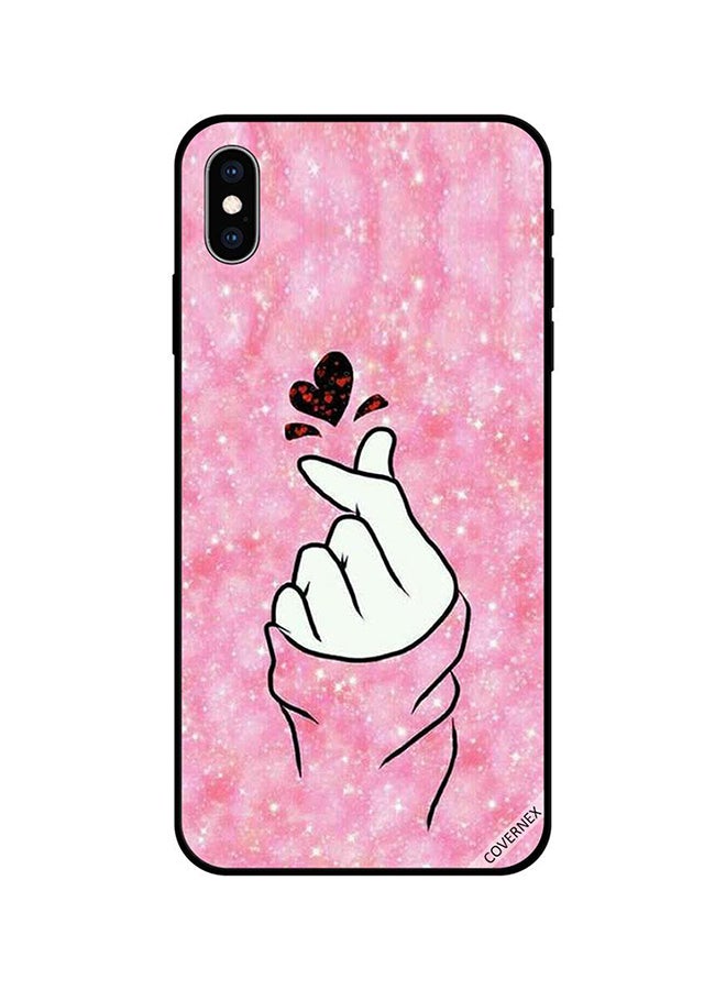 كوفرنيكس غطاء حماية خلفي بطبعة يد وقلب لهاتف آيفون X وردي / أبيض / أسود - Image 1