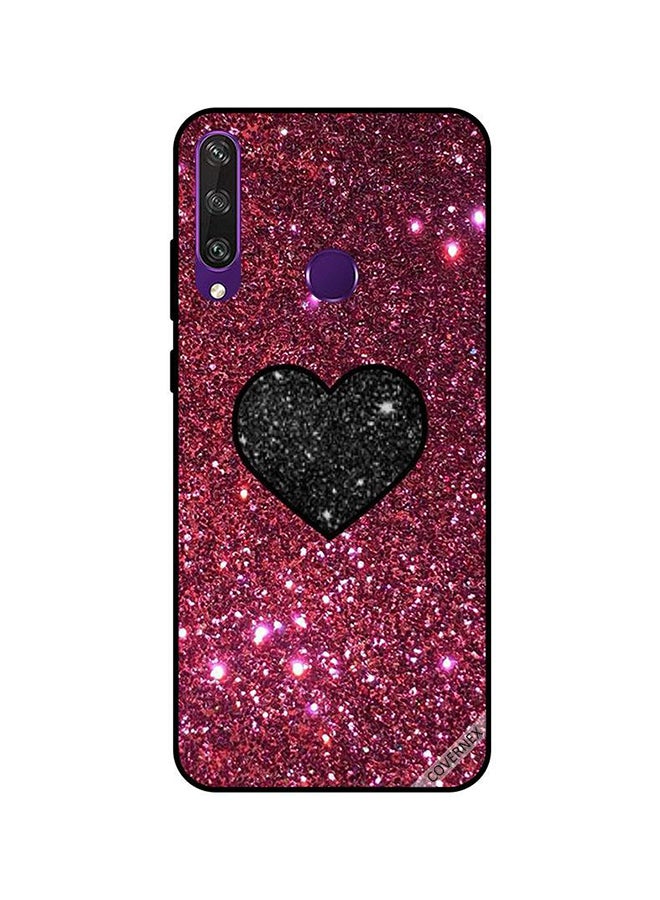 Covernex Huawei Y6P Protective Case Cover Printed Featuring Black Heart In Red Glitters DESIGN_0036 - Image 1