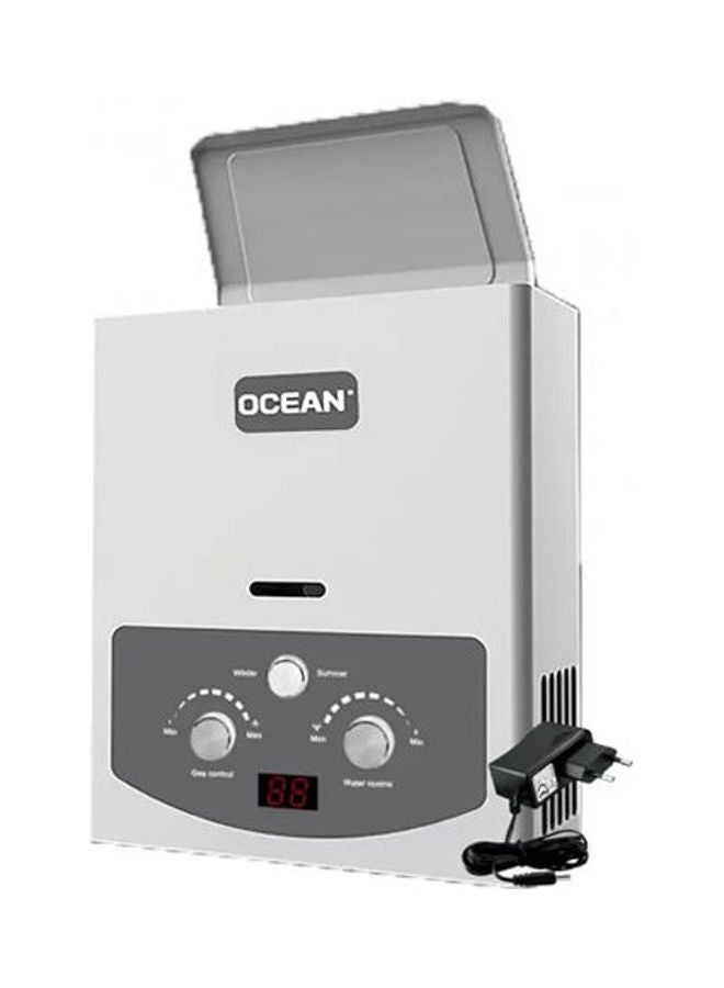 Gas Water Heater 6 Liters With Adapter Digital Full Safety Without Chimney OCBGWH6D White/Grey