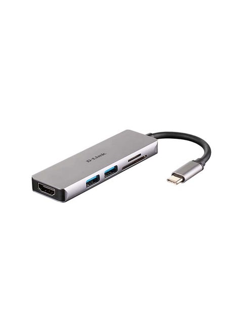 DUB-M530 موزع USB-C ‏5 في 1 مزود بـ HDMI وقارئ البطاقة SD/ مايكرو SD رمادي