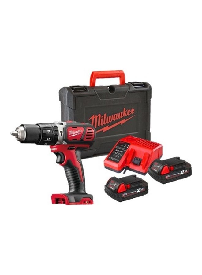 Milwaukee Compact Percussion Drill, 2x2.0 Ah Batteries, Charger And Kit Box, 18v, 13mm, M18bpd-202c Multicolour  - Image 1