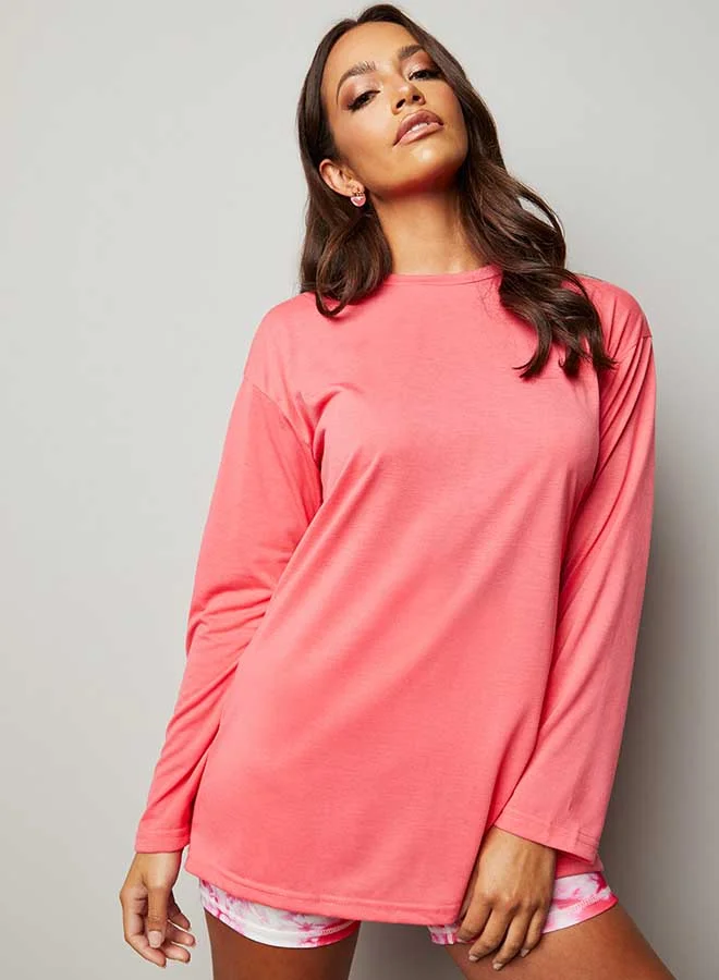 Closet By Styli Back Print Long Sleeve T-Shirt Pink