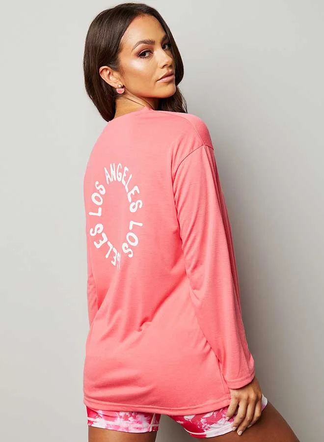 Closet By Styli Back Print Long Sleeve T-Shirt Pink
