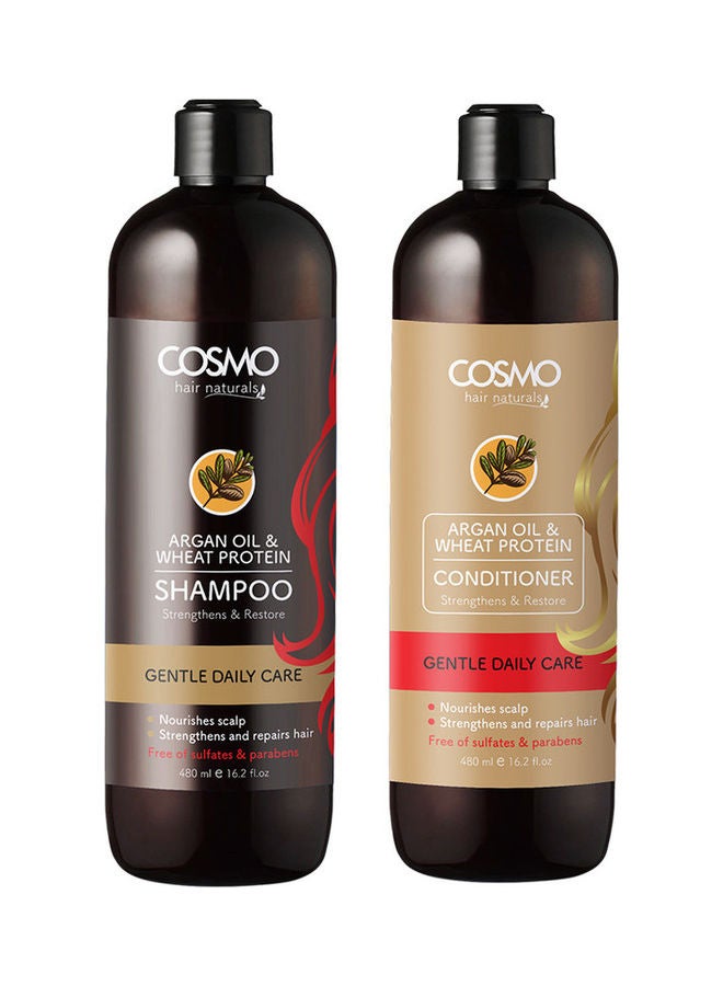 COSMO Cosmo Argan Oil & Wheat Protein Gentle Daily Care Shampoo & Conditioner 2 Piece Set For Unisex 2x480ml - Image 1