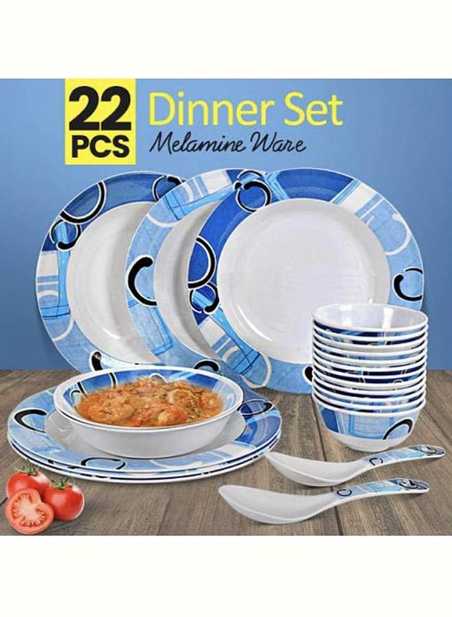 royal mark 22-Piece Melamine Ware Dinner Set Rmds-9722 White/Blue - Image 1