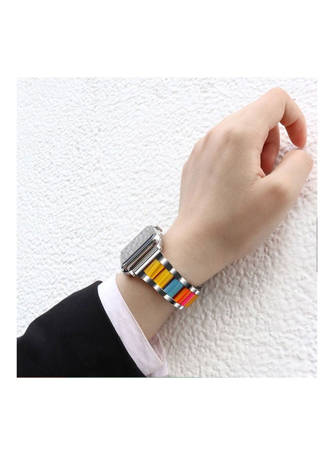 MARGOUN - Stainless Steel Resin Strap Band 42/44/45mm for Apple Watch Silver/Red/Blue/Yellow - Image 1