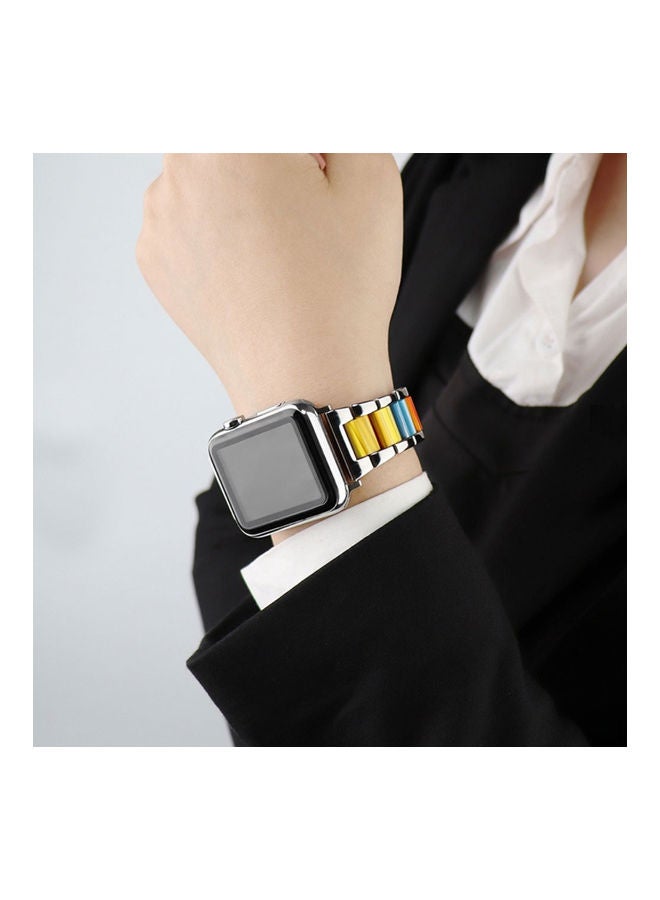 MARGOUN - Stainless Steel Resin Strap Band 42/44/45mm for Apple Watch Silver/Red/Blue/Yellow - Image 1