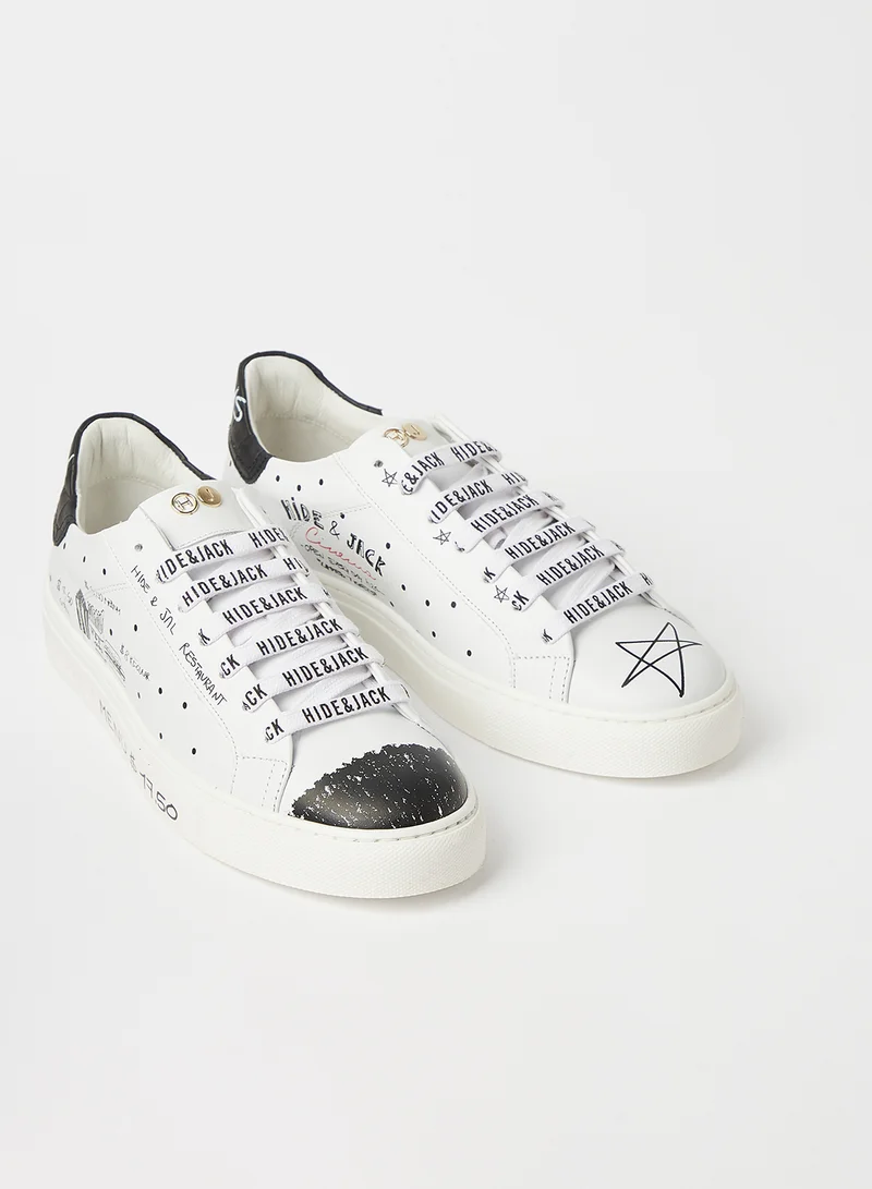 Hide & Jack Graphic Print Leather Sneakers White