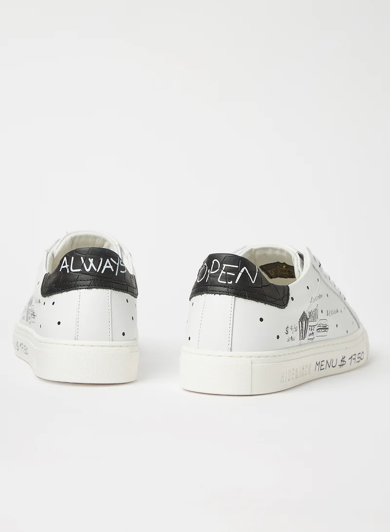 Hide & Jack Graphic Print Leather Sneakers White